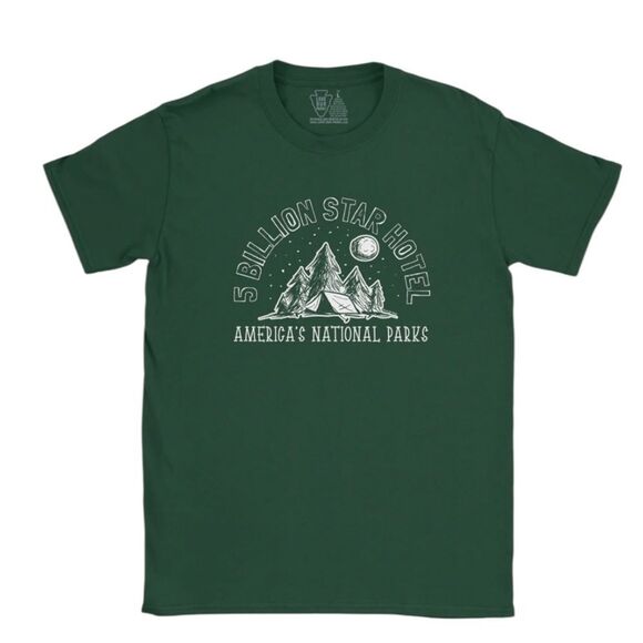National Parks Five Billion Star Hotel T-Shirt Forest Green Small EUC - Picture 5 of 6